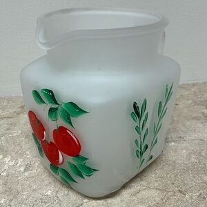 Vintage Frosted Glass Pitcher with Cherry Design